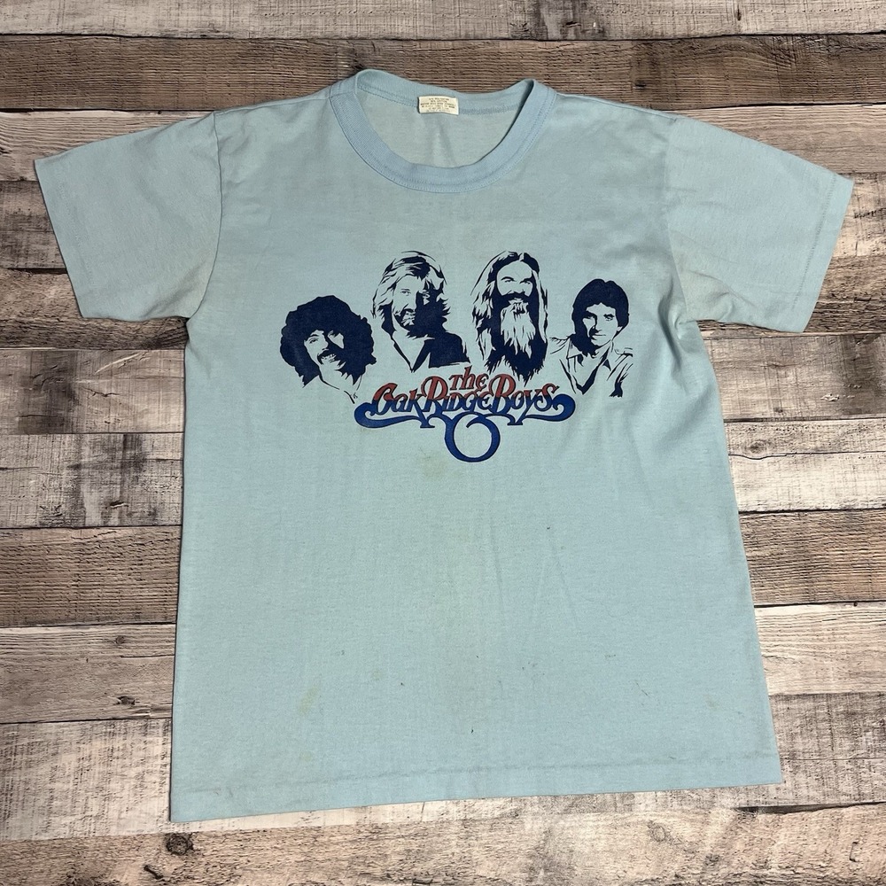 Oak Ridge Boys Shirt Size Medium Blue Vintage 80s Country Band Tee